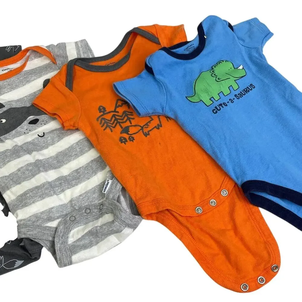 Lot of 7 Baby Boys 3-6 Months Gerber One Piece Short Sleeve Animal Stripes Cars - Picture 4 of 4